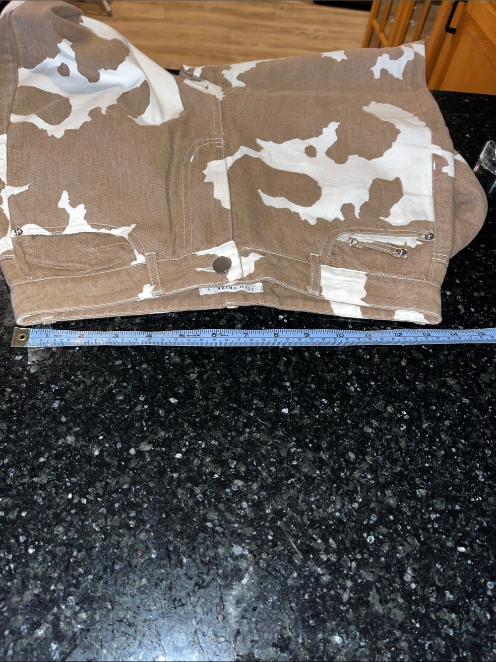 12th Tribe Tan and White Cow Spot Denim Skirt - Picture 5 of 5